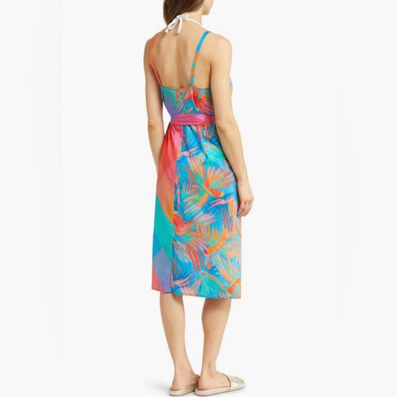 NWT $165 FARM Rio Painted Birds Cotton Cover-Up Dress, BLUE MULTI, Large! - Picture 2 of 6